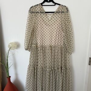 H&M Black and Cream Polka Dot Long Sleeve Dress